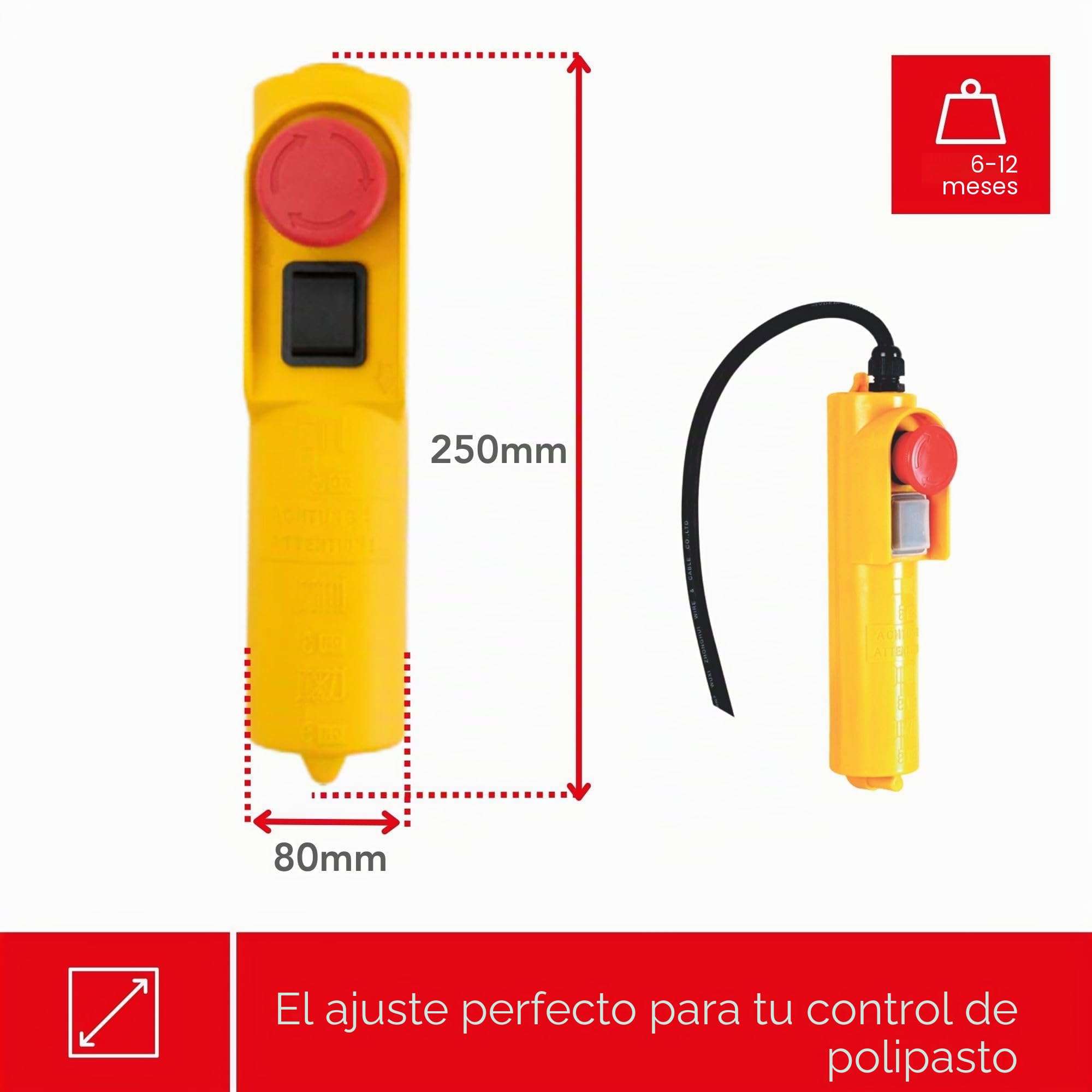 Toolland Control remoto para polipasto eléctrico 230V, control con cable de 1.5m y botón de emergencia, compatible con polipastos eléctricos, grúas giratorias y polipastos móviles, altura de elevación