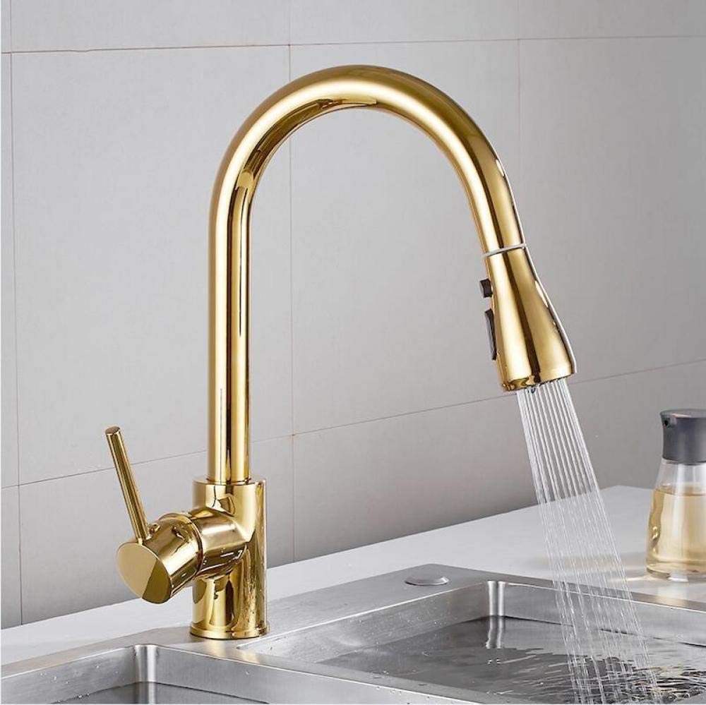 Taps with Pull Out Spray, Pull Out Down Kitchen Sink Faucet 360 Rotation Multicolor(Gold)