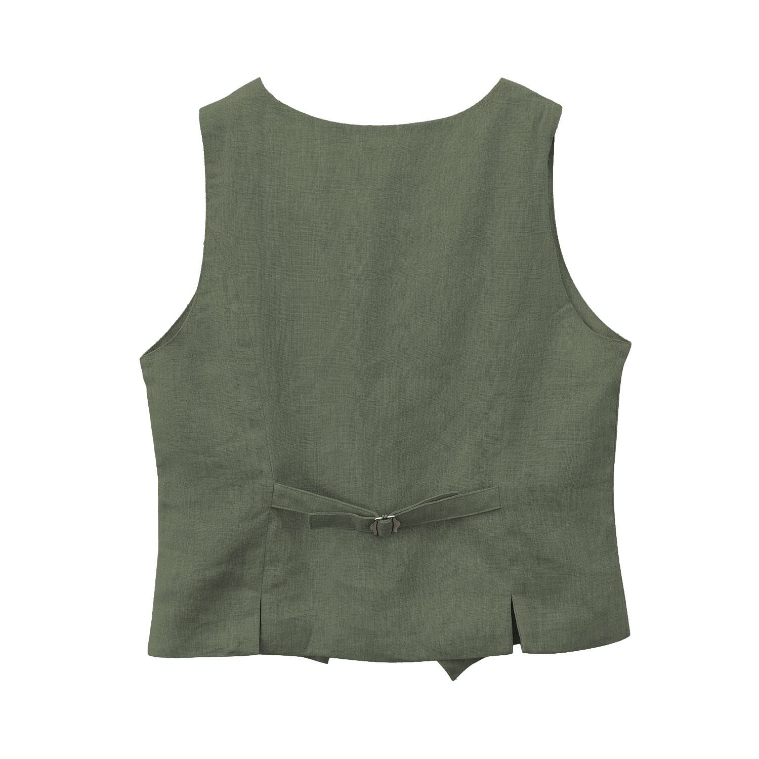 Amazhiyu Chaleco de traje para mujer, de lino, sin mangas, cuello de pico, corto, con botones, ajuste estrecho, correas ajustables