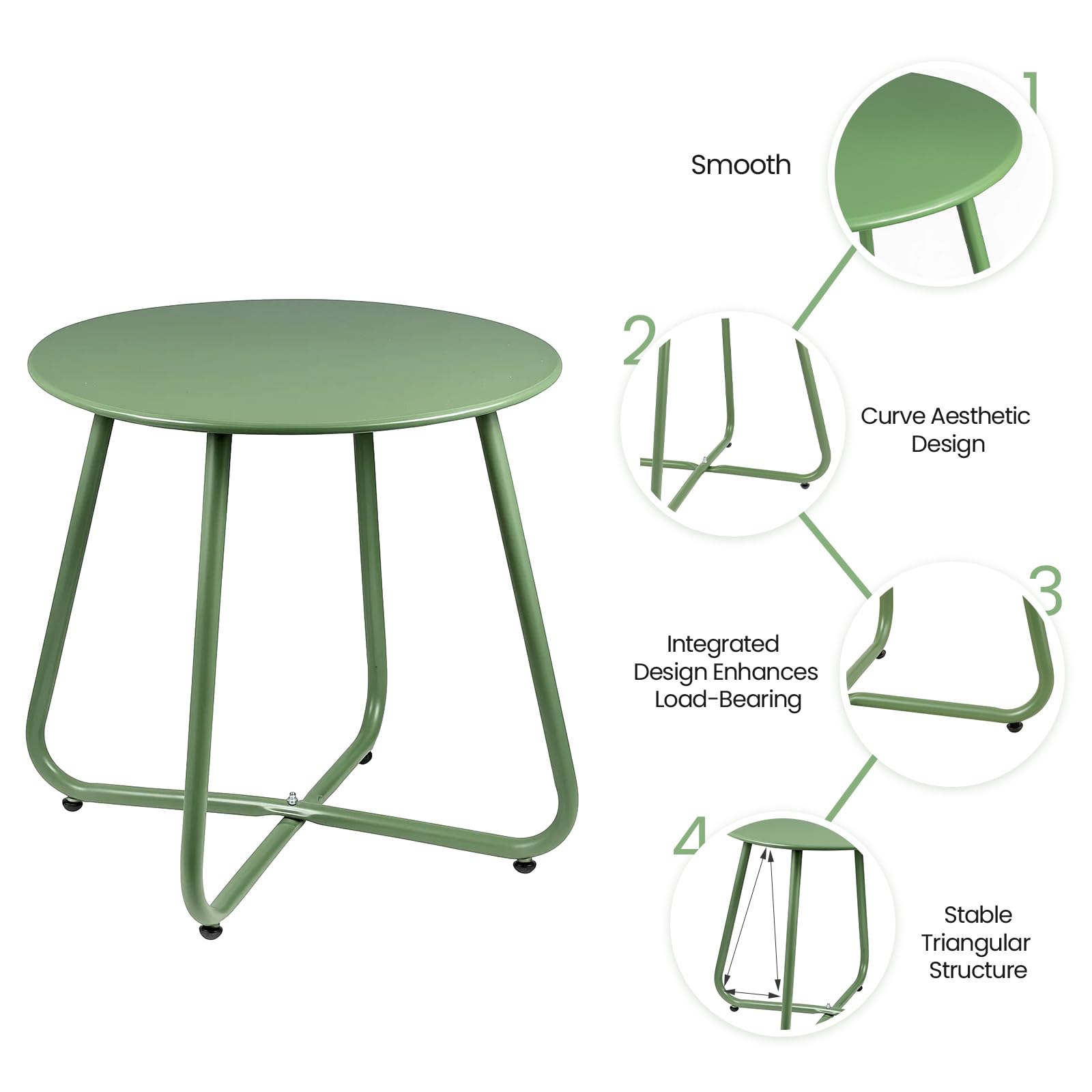 Runder Beistelltisch Outdoor & Indoor, 45×45 cm Gartentisch für Balkon, Terrasse & Wohnzimmer, Metall Wetterfest mit Pulverbeschichtung, Leicht & Stabil (Grün)