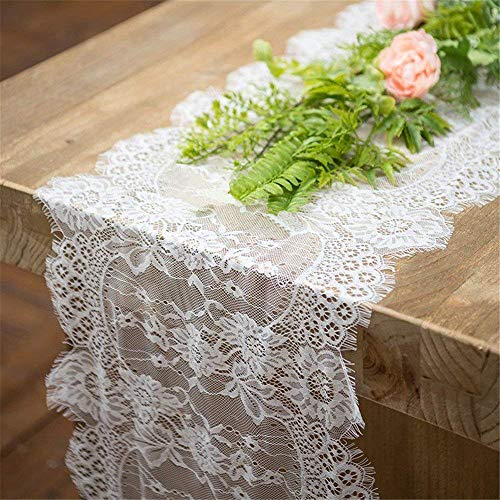Fowecelt Tischläufer Spitze Weiß Hochzeit: 35 × 300 cm Tischläufer Spitze Vintage, Tischband Spitze Weiß, Tischdekoration Spitze für Deko Hochzeit Tisch Makramee Stickerei Blumen Cover