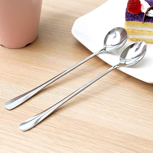 Miniatura 9 de Cuchara de té helado de mango largo, cabeza redonda de acero inoxidable, diseño ergonómico, mango suave sin púas para café, cóctel, leche, té,