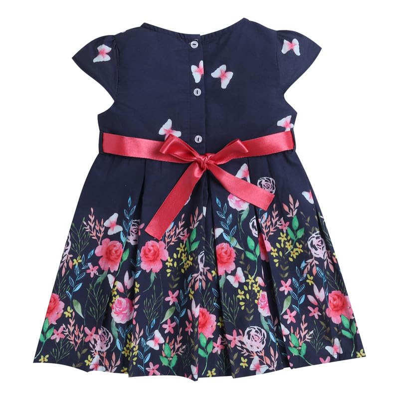 Image of Mama&Bebe Summer Dress for Girls with Cotton Soft Lining | Printed Fit & Flare Kids Outfit with Cute Bow Detail | Comfortable Breathable Party & Outing Dress for Toddlers and Little Girls