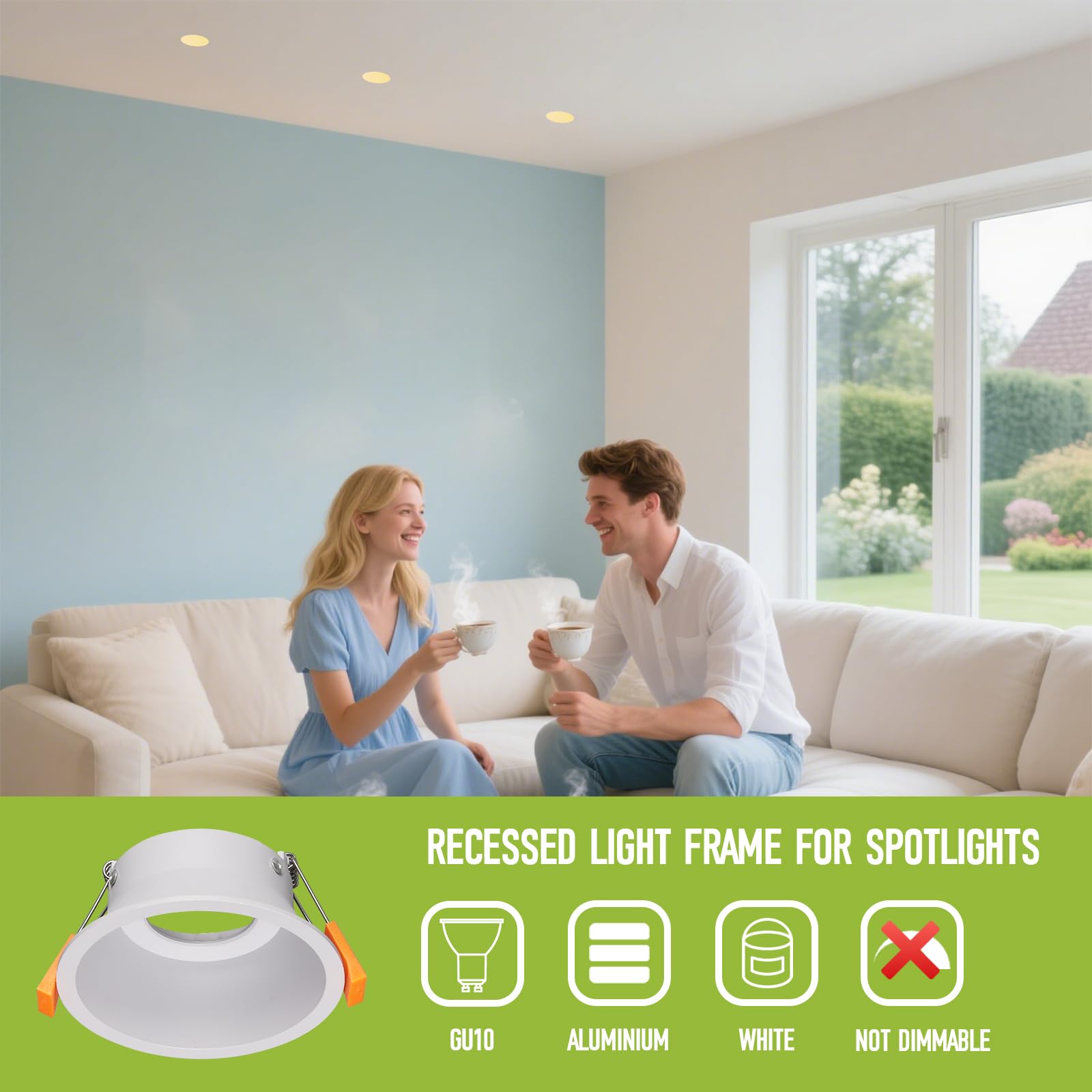 Maxled Light is Led! 10 Szt Oprawka Wpuszczana LED GU10 Ø72mm Aluminiowa Do Żarówek LED/Halogen Sufitowa Ramka do Zabudowy Montażowa GU10 Ram do Montażu Reflektorów Punktowych (Okrągły/Biały)