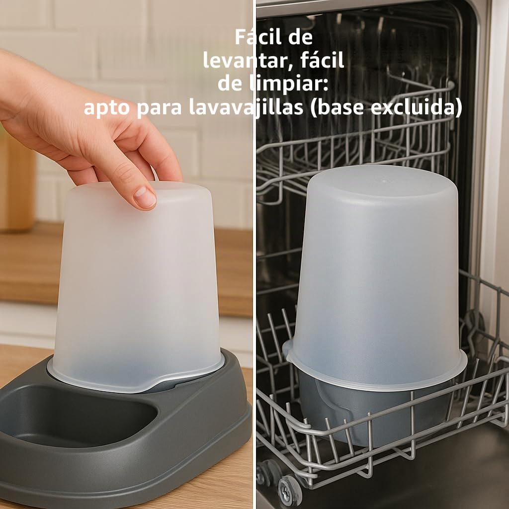 Flamingo Dispensador de Comida y Agua Raja - Gris - Automático y Práctico - Capacidad 2.5 L - Ideal para Chihuahua, Teckel, Beagle, Bulldog Francés, Maine Coon y Siamés