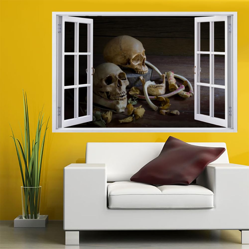 Adesivo Da Parete 3D Rimovibile Scheletro Decorazione Da Parete, Pavimento, Soffitto, Decalcomania Fracassata, Decorazione Artistica Cranio Per Soggiorno, Murale 120x80cm