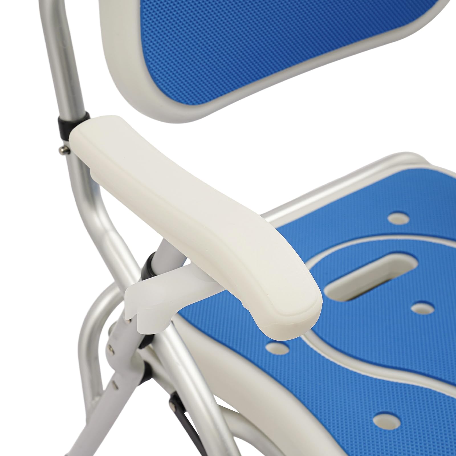 Silla de ducha para personas mayores, altura ajustable 77-84 cm, antideslizante, para personas mayores, soporta 150 kg, silla de baño de aluminio con respaldo extraíble (azul, 53 x 60 x 77 cm)