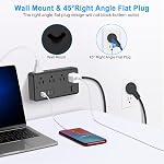 Protecteur de bande de puissance avec 8 Sorties & 3 USB Ports & 1 USB-C Port (5V/3A), 1700 Joules, Bouchon plat en angle, Sorties espacées & ETL Répertorié Power Outlet pour le bureau d'accueil - noir
