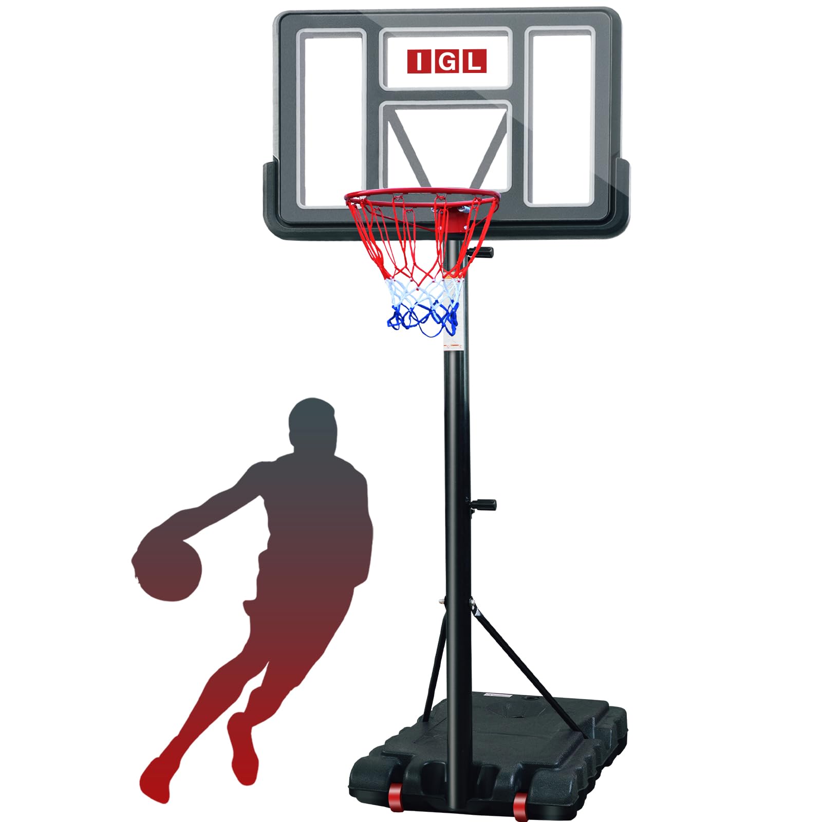 IGL Portable Basketball Hoop, 5.6-10FT Adjustable Basketball Goal System, 44 Inch Outdoor Basketball Hoop & Goals for Kids, Youth, and Adults in The Backyard, Driveway with PC Backboard