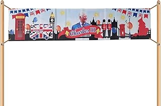 King Charles Coronation Banner | 2023 United Kindom King Coronation Banner | 9 X 1 Ft British Royal Celebration Supplies- Coronation Street Parties Bunting Proidl