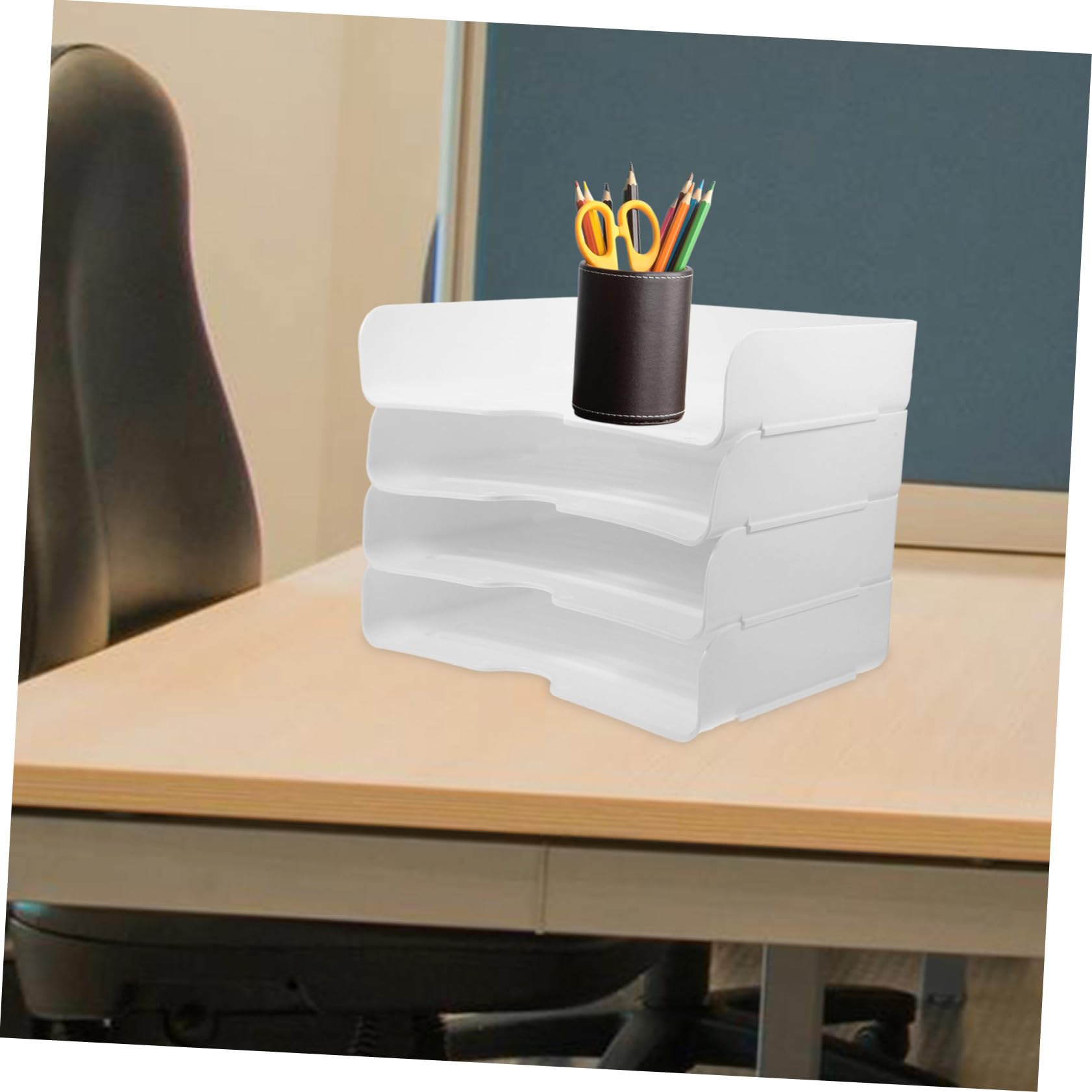 Vaschette Portadocumenti Impilabili A4 4 Pezzi Pp Bianco | Organizzazione Fogli e Archiviazione, Design Impilabile Salvaspazio, Set da Quattro