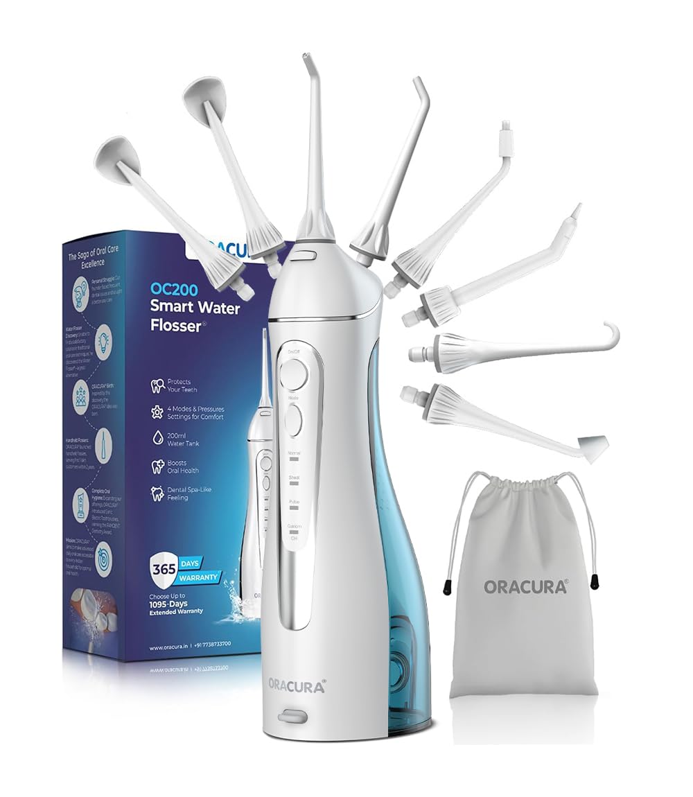 ORACURA® Smart Water Flosser® OC010 without Protective Case | Portable & Rechargeable | IPX7 Waterproof | 3 Modes…