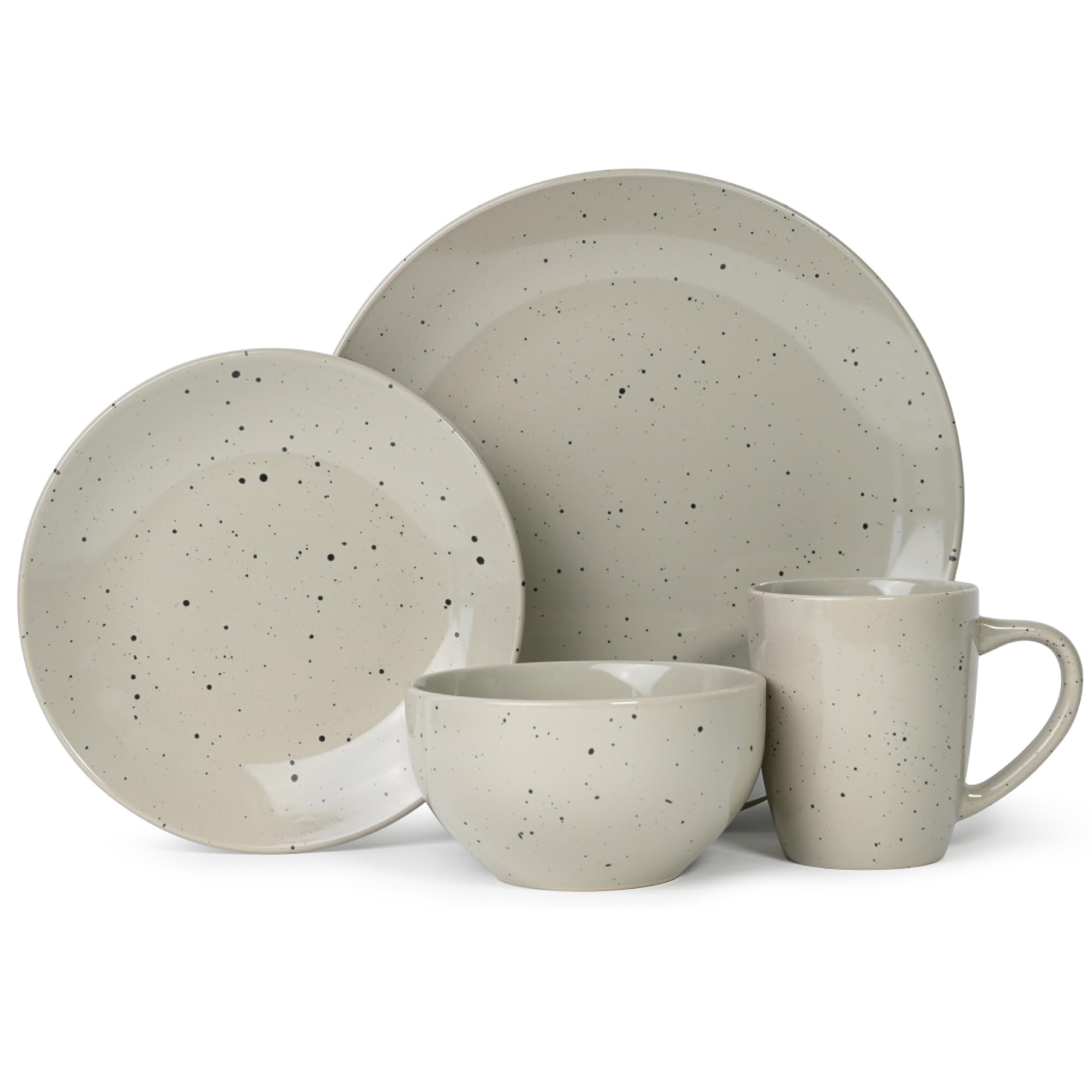 Lewis's Urban 16pc Speckle Dinner Set - Stoneware/4X Large Dinner Plates, 4X Side Plates, 4X Bowls/Microwave/Dishwasher Safe/High Grade Porcelain
