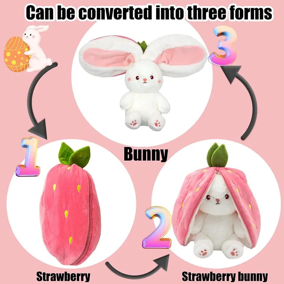 Image of AVSHUB Reversible Bunny Rabbit Plush Soft Toy | Stuffed Rabbit Doll for Kids, Girls, Home Decor & Gift | Pink White | 25 cm