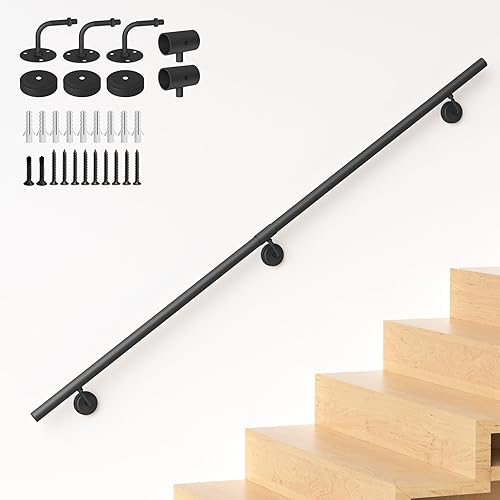 5FT Industrial Metal Stair Handrail,Round Pipe Stair Railing for Indoor/Outdoor