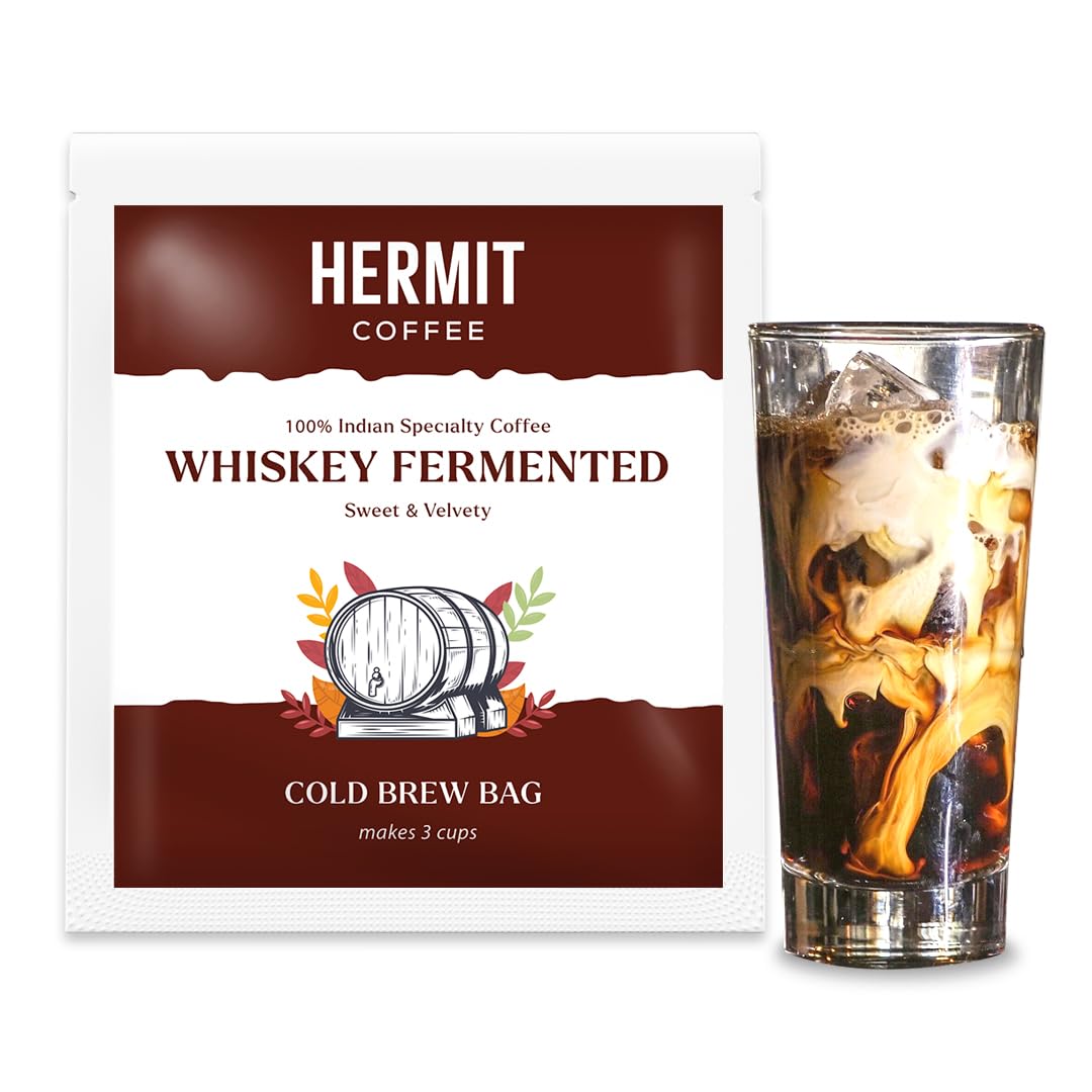 Hermit Coffee Whiskey Fermented Cold Brew Bags, Whiskey Barrel Aged, Medium Roast | 100% Specialty Grade Arabica Coffee | 5 Bags Makes 15 Cups, No Equipment Needed (Pack of 5) (B0CW5LJ2C3) Amazon Price History, Amazon Price Tracker