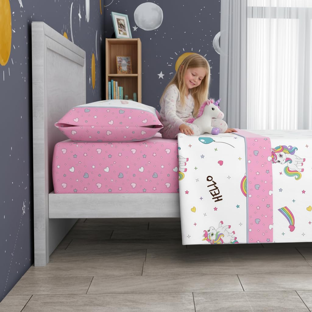 various Juego de Sábanas Infantiles Cama 90x190/200 cm – 3 Piezas (Encimera + Bajera Ajustable + Funda de Almohada) – 50% Algodón 50% Poliéster, 144 Hilos - Modelo Unicornio — view 7