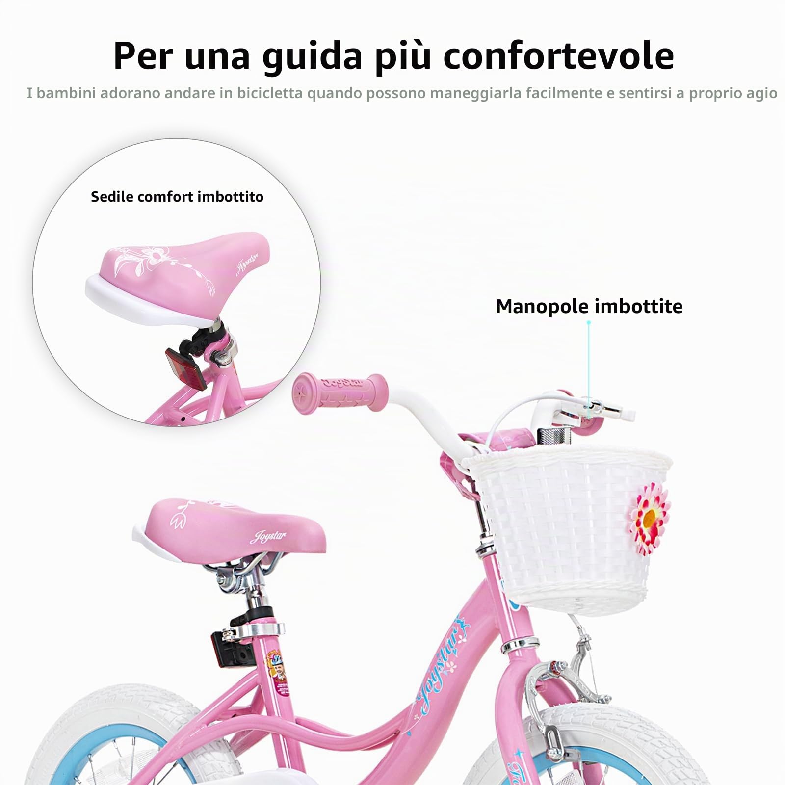 JOYSTAR Fairy Bicicletta per bambine 12/14/16/18 pollici per bambine dai 2 ai 9 anni, bicicletta per bambini piccoli da 12/14/16/18 pollici con rotelle e freno a mano per bambini dai 2 ai 9 anni