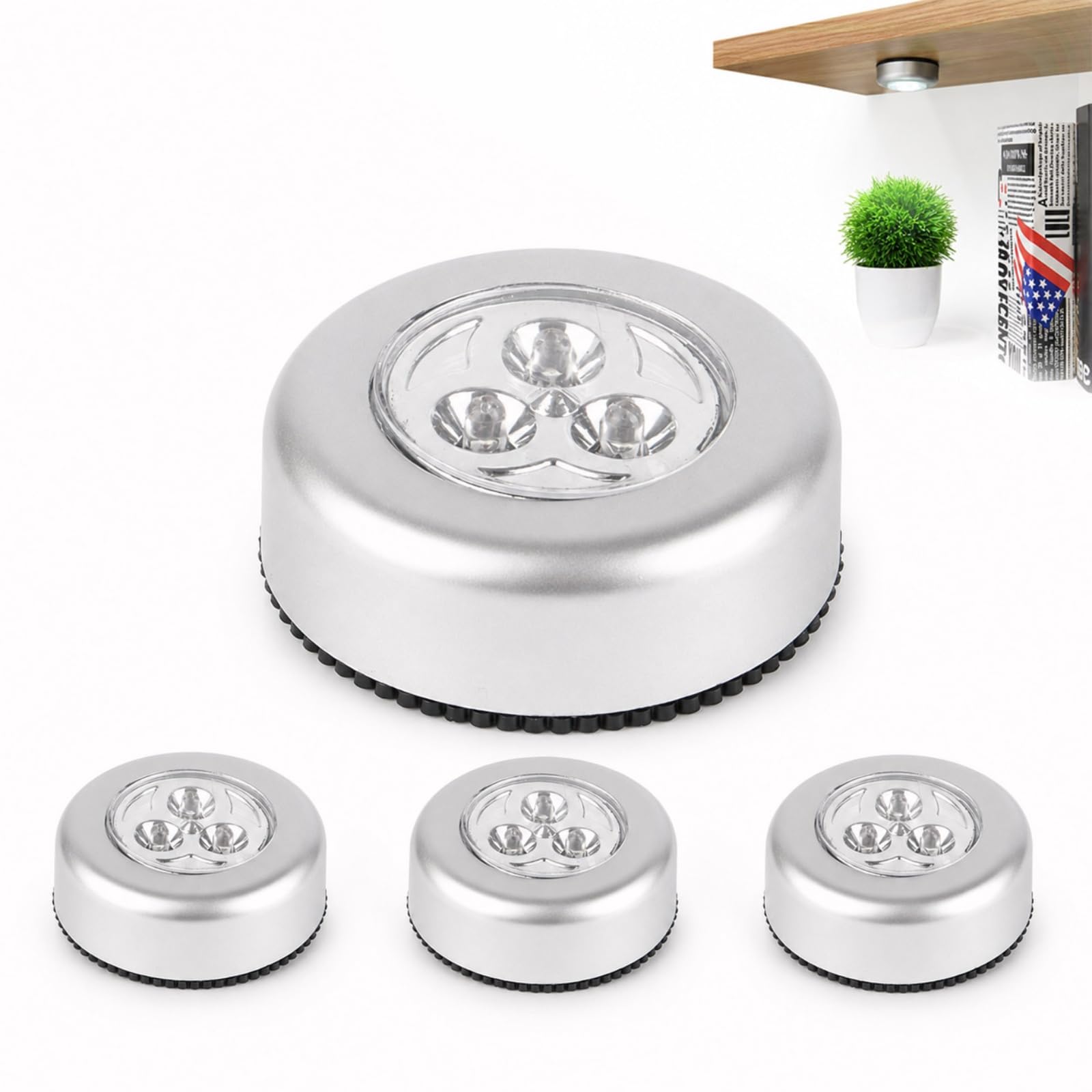 GengHeXIN 4Pcs Stick On Push Lights Cordless Touch Sensor [Energy Class A]