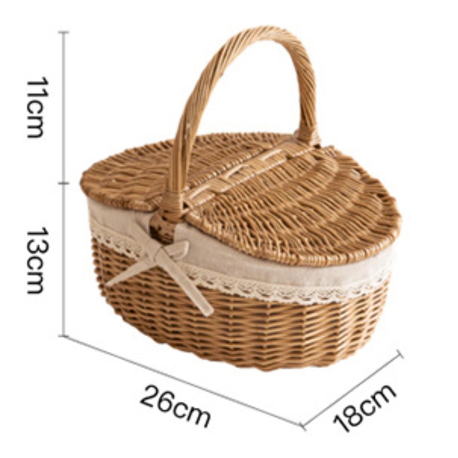 perfk Panier en Osier Panier de Pique-Nique en Osier Panier à Jouets Mignon pour Enfants avec Doublure Lavable Panier de Pique-Nique de Remerciement de, 26cmx18cmx13cm