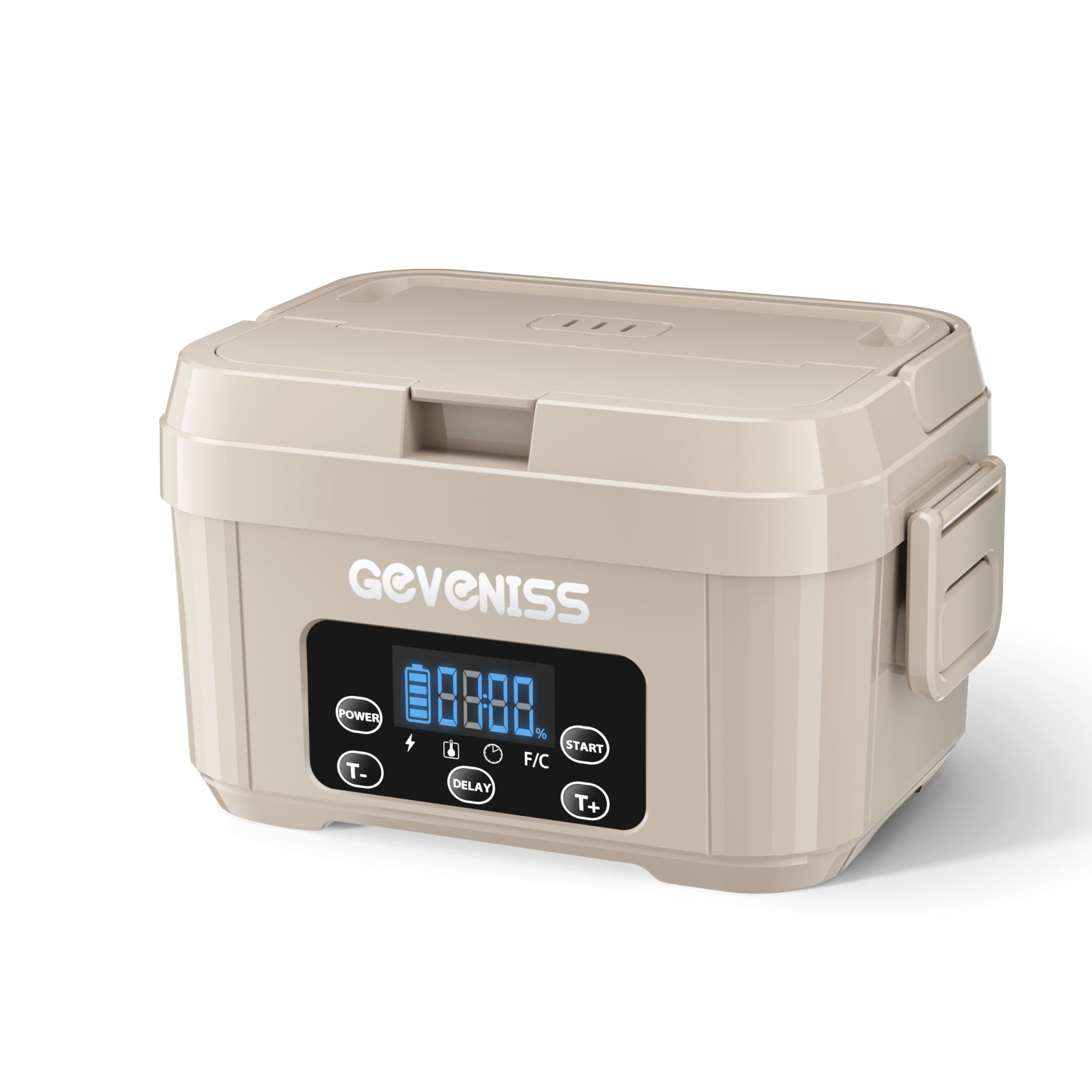 Geveniss Lonchera eléctrica inalámbrica para adultos, lonchera térmica con recipiente SS de 1100 ml, calentador de alimentos alimentado por pilas con tapa a prueba de fugas, calentamiento rápido de