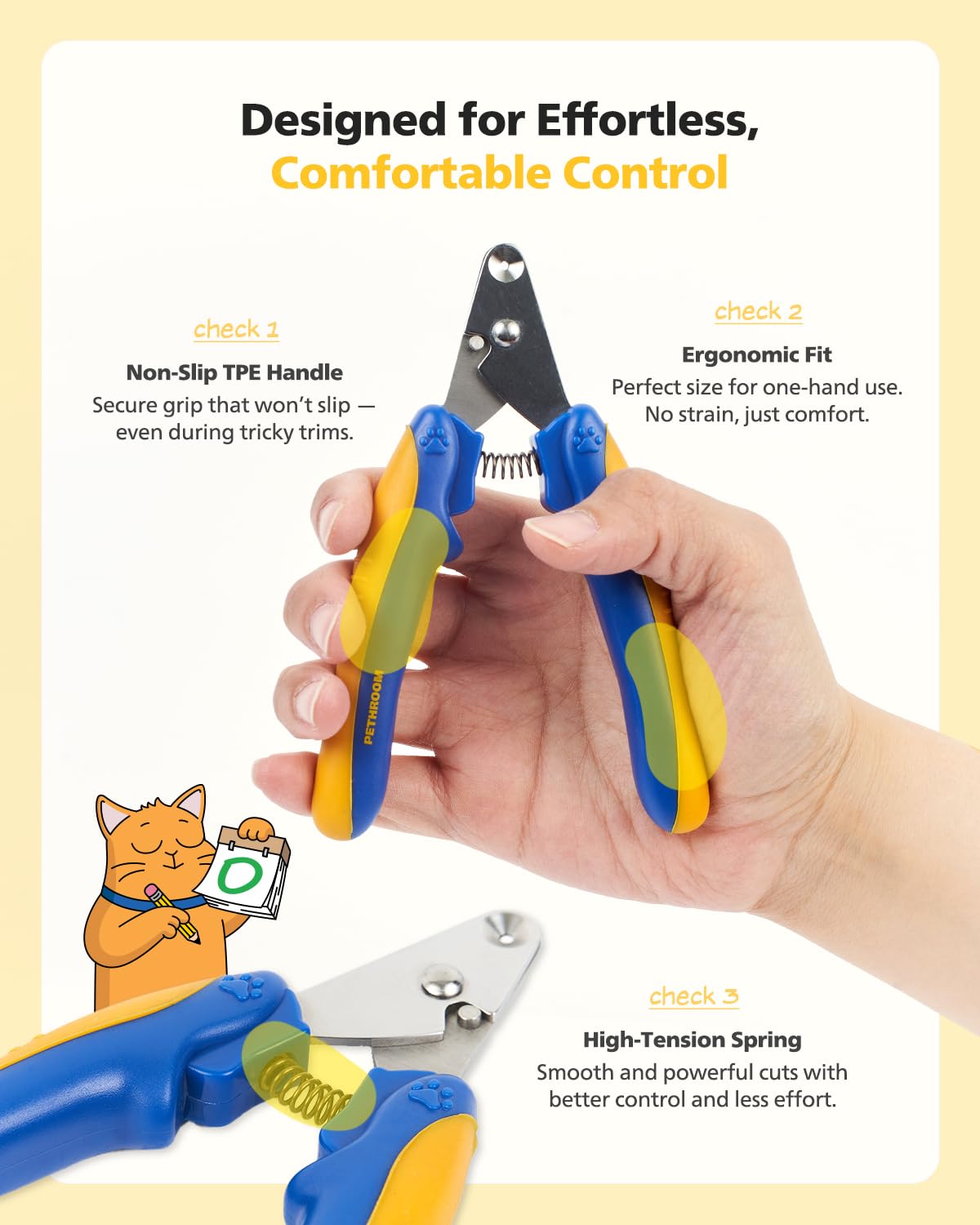 [PETHROOM] Cat Nail Clipper Trimmer for Indoor Cats with Circular Cut Hole (2mm) | Premium Sturdy Stainless Steel Blade Cat Claw | Safe, Easy, Accurate, Quiet & Fast | Avoid Overcutting - image 5