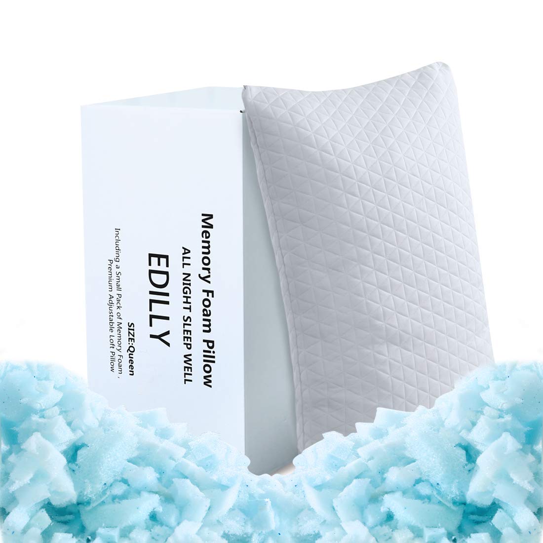 EDILLY Shredded Memory Foam Pillows Adjustable Cooling Hypoallergenic Gel Bed Pillows for Sleeping， Washable Cover from Bamboo Derived Rayon-CertiPUR-US/Oeko-TEX Certified-Queen Size