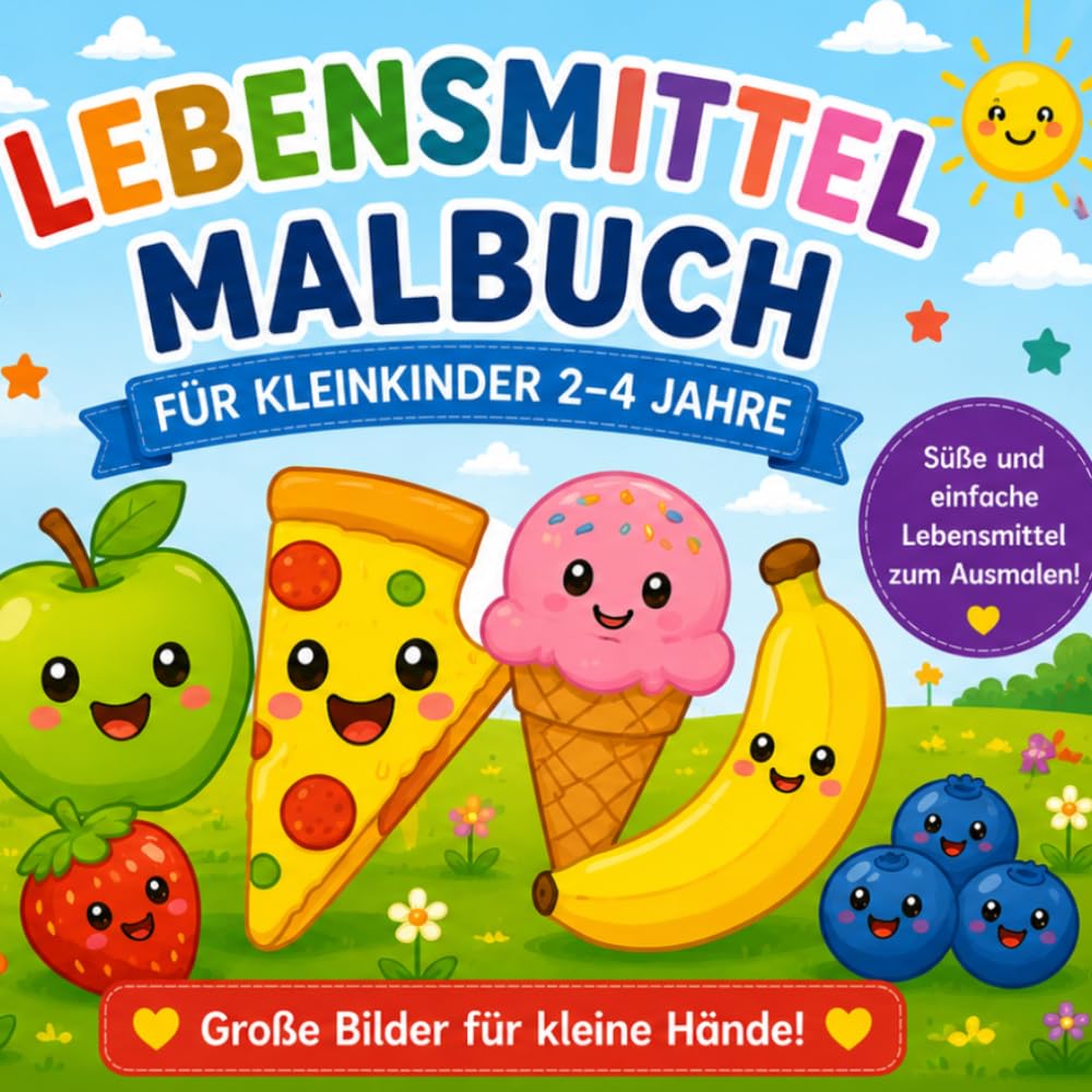 Lebensmittel Malbuch für Kleinkinder 2–4 Jahre: Süße und einfache Lebensmittel zum Ausmalen