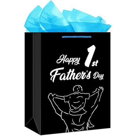Happy 1st Father's Day Gift Bag with Handle and Tissue Paper (11.5"x9"x5")...