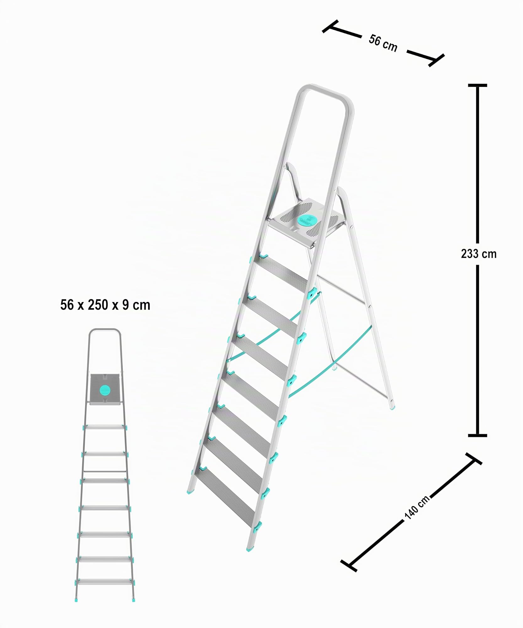 Escalera de Aluminio Colombo 8 peldaños Capacidad 150 kg Art. S107A08W Silver
