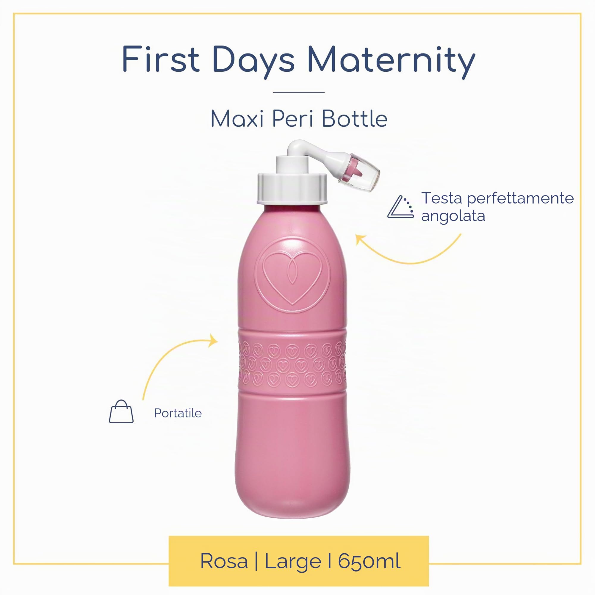 First Days Maternity - Bottiglia Peri XL Maxi - Bidet Portatile da 650 ml per il Post-Parto, Sollievo dal Dolore - Beccuccio Angolato Perfettamente - Essenziale Dopo il Parto per la Mamma