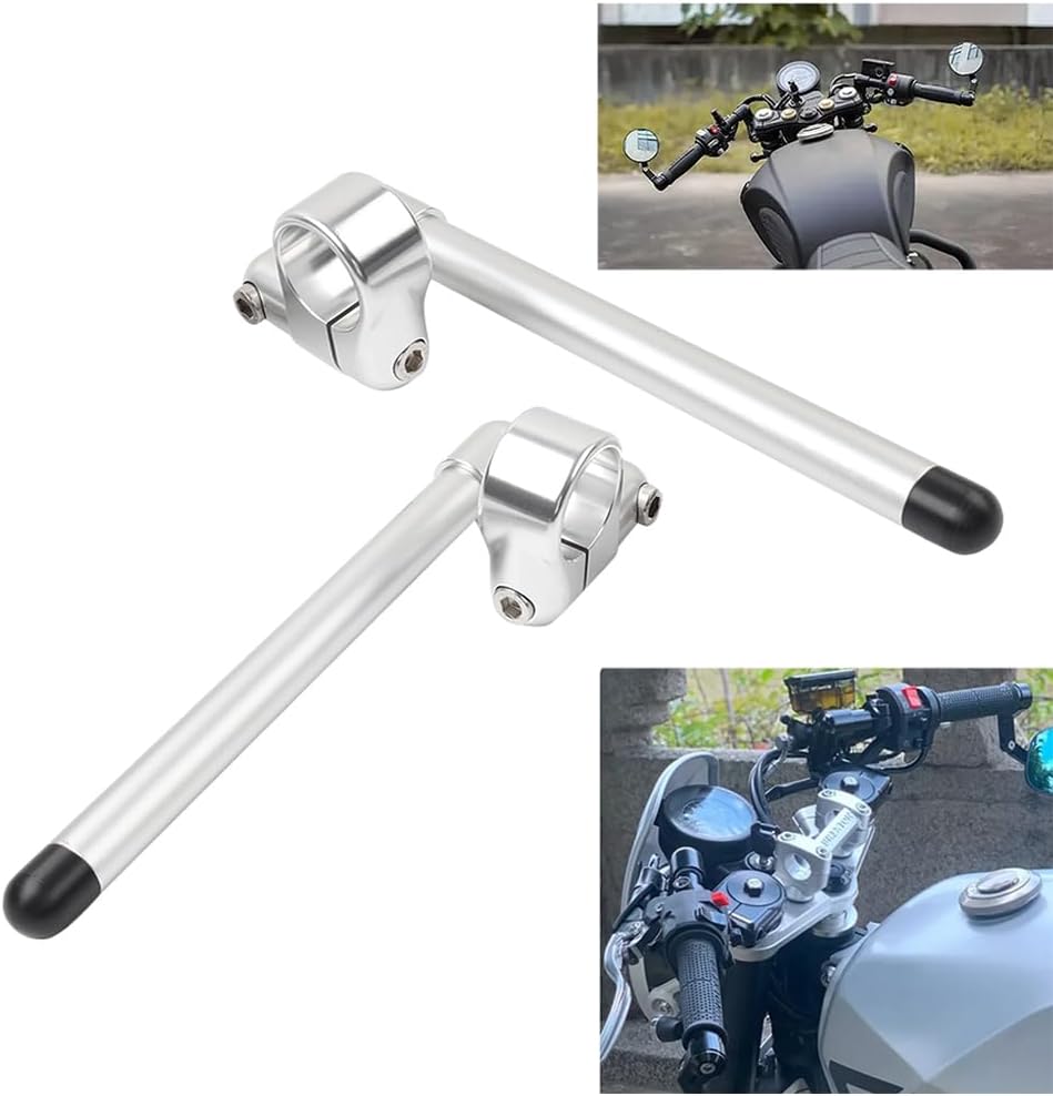 Cnoula11 1 Pair Cafe Racer Bars Handlebar Fork Tube Aluminum Silver 46mm Universal For motorcycles with 31mm~58mm Fork tube