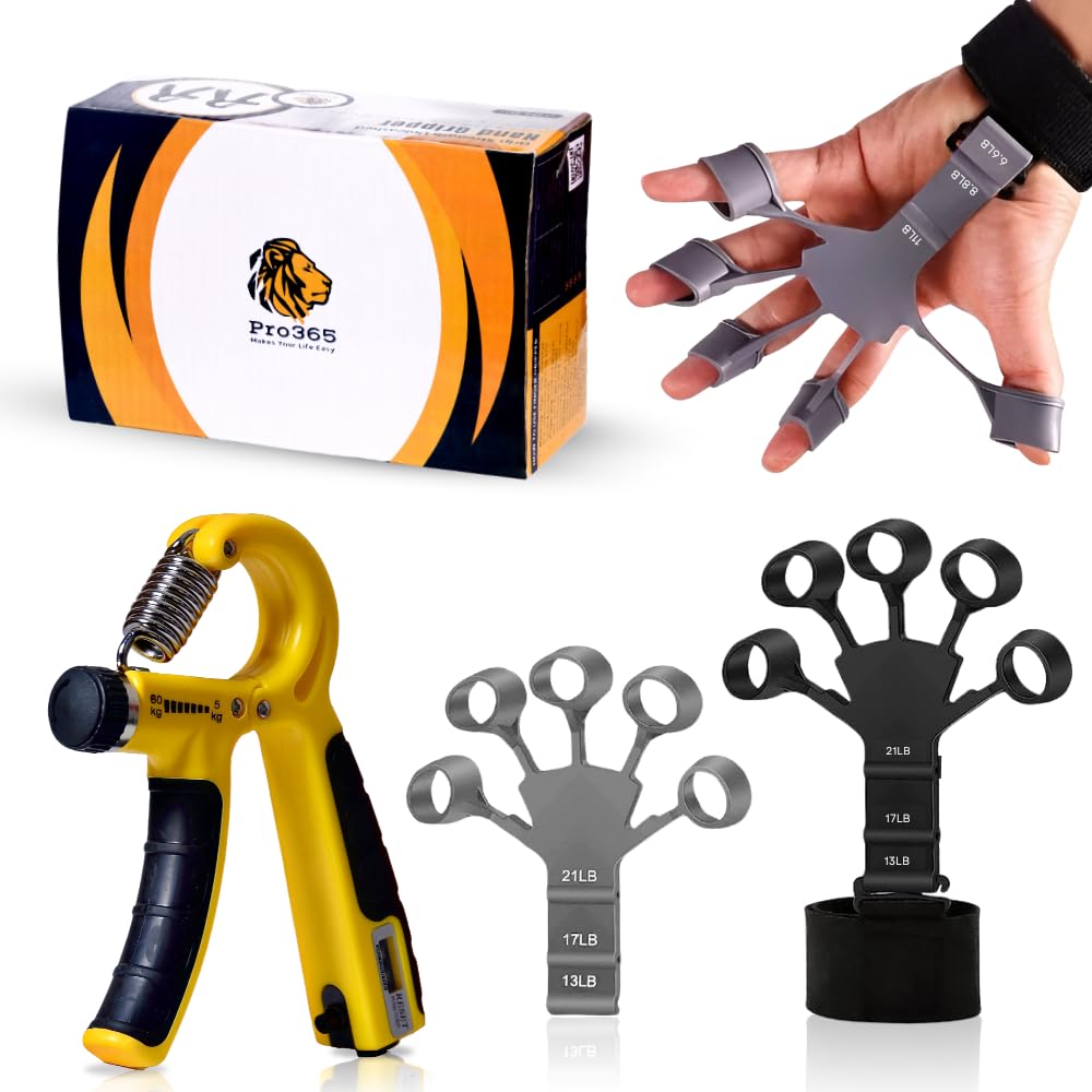 PRO365 Hand Gripper with Counter Meter and Finger Gripper Combo For Forearm, Viens & Fingers (ABS Material, Yellow), Silicone PRO365 Hand Gripper with Counter Meter and Finger Gripper Combo For Forearm, Viens & Fingers (ABS Material, Yellow), Silicone