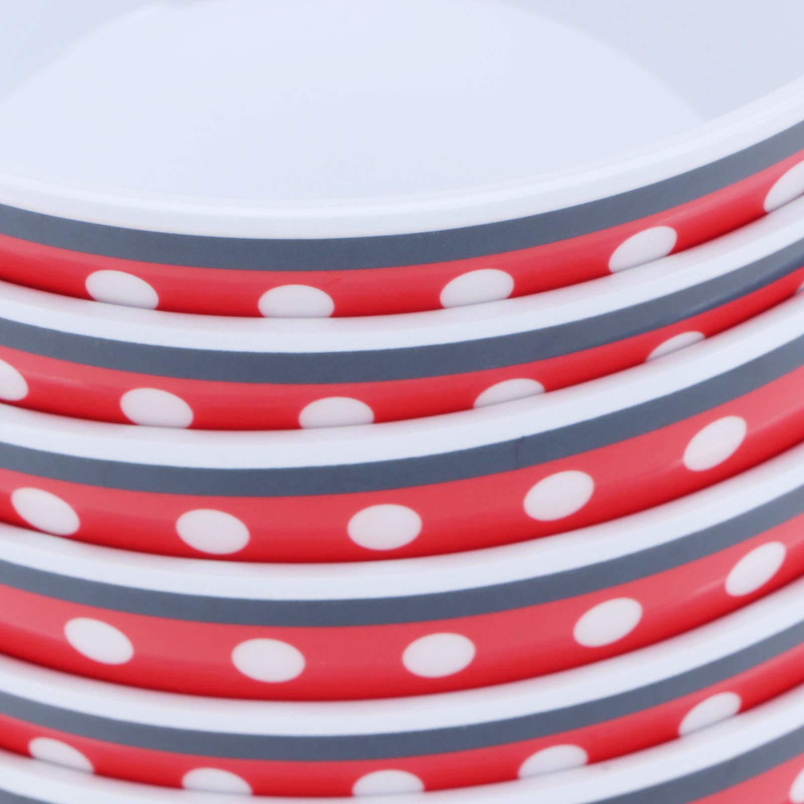 12 Uds. Ensaladeras de 6 pulgadas, cuencos para servir comida, vajilla de porcelana de imitación (Roja con punto)