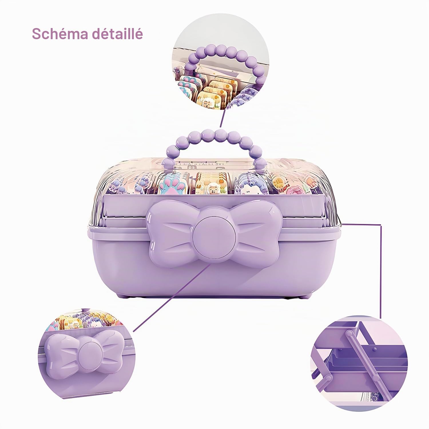 Boîte De Stockage Pour Artisanat, Organisateur D'Accessoires Pour Cheveux, Jolie Boîte à Bijoux Pour Fille, Boîte De Rangement Pour Accessoires De Cheveux, pour Accessoires De Cheveux (violet)