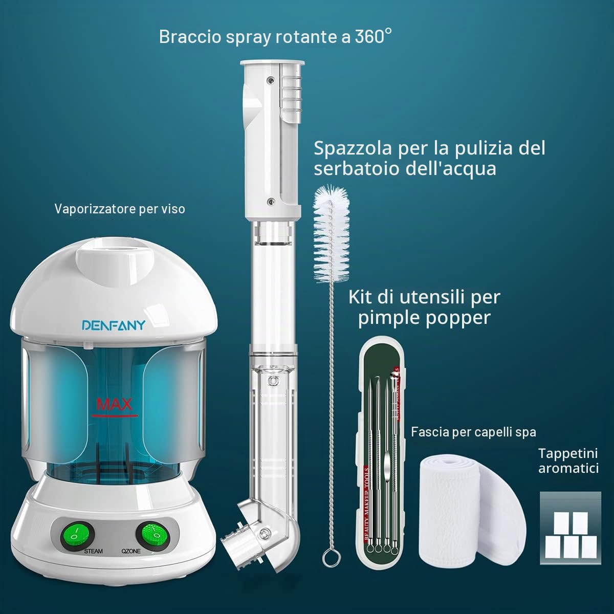 Denfany Nano Ionic - Vaporizzatore facciale con braccio estensibile rotante a 360°, portatile, per la cura della persona a casa o in salone (blu)
