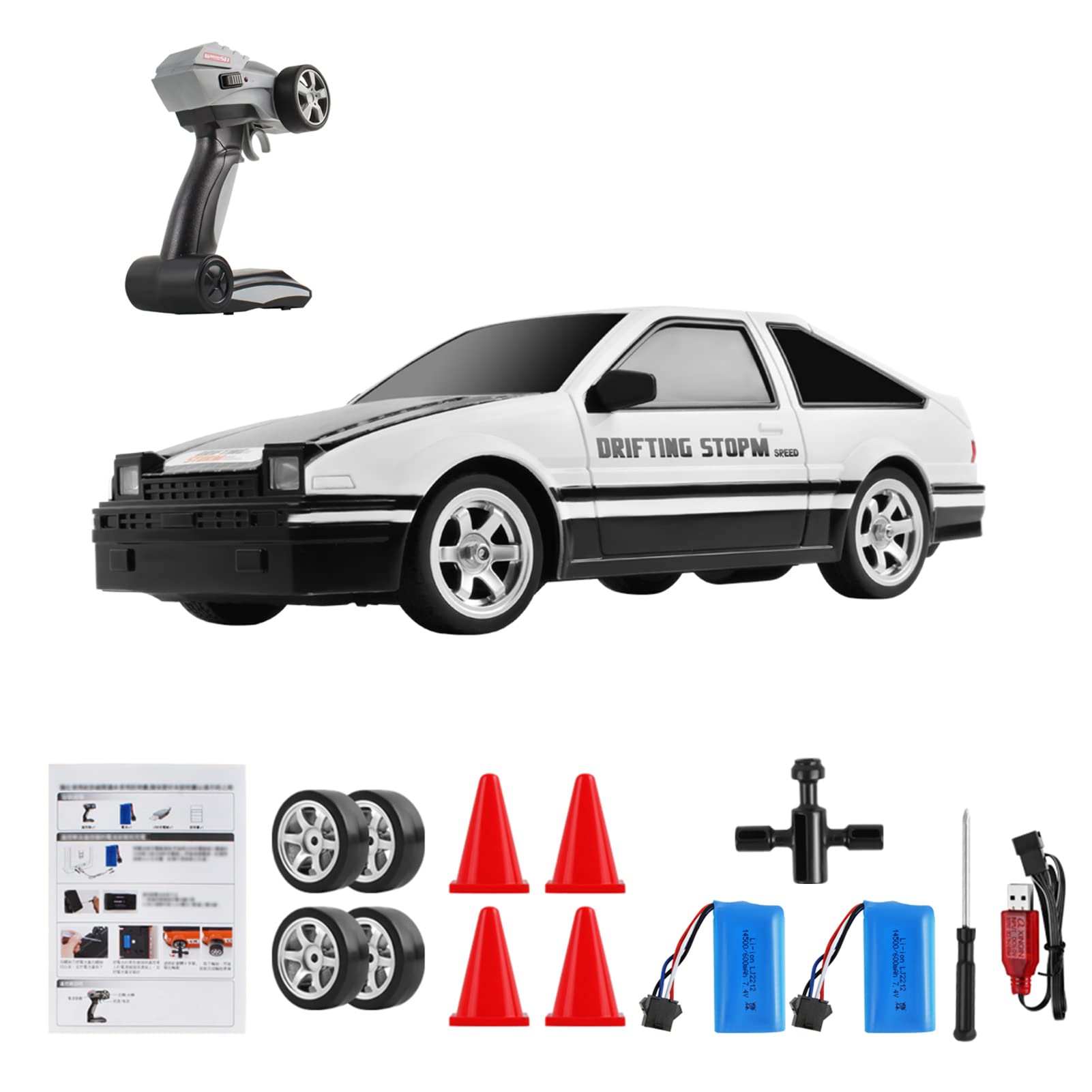 Goolsky Remote Control Drift Car 1:16 Scale 2.4G High Speed 4WD Racing Toy for Adults Teens - Rechargeable With LED Lights Spray Function Rubber Tires 3 Battery