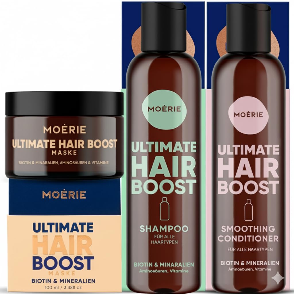 Moerie Mineral Shampoo And Conditioner Plus Hair Mask Pack – The Ultimate Hair Care Set – For Longer, Thicker, Fuller Hair - Vegan Hair Products – Paraben Free Hair Products