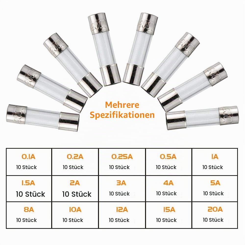 Glassicherung 1A 30x Glassicherungen 1A / 250V – 5x20mm Schnellschmelz – Feinsicherungen Im Set