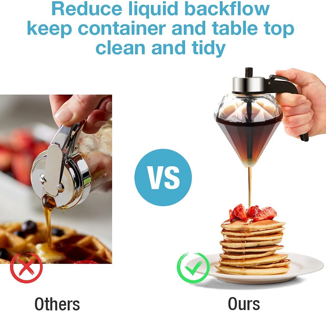 Conworld Syrup Dispenser, Maple Syrup Dispenser No Drip with Plastic Stand, Glass Syrup Dispenser, Suitable for Maple Syrup and Olive Oil other Diluted Liquids, Not Suitable for Honey(6.8-Ounce)