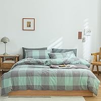 Vista 26 de FACE TWO FACE Juego de funda de edredón de 3 piezas, 100 % algodón lavado con textura parecida al lino transpirable duradero suave cómodo