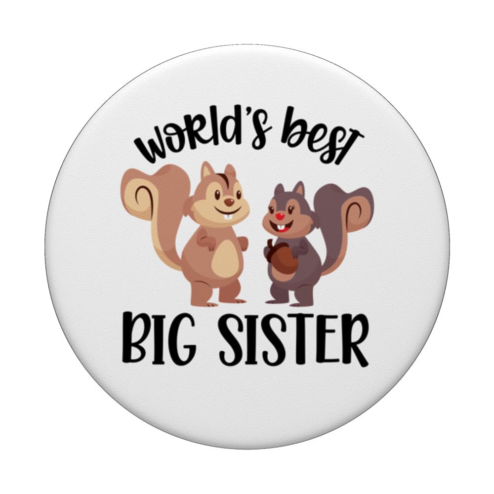 World's Best Big Sister Squirrel Girls Baby Announcement PopSockets Swappable PopGrip, Black - Image 3