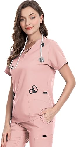 Miniatura 7 de VIAOLI Conjunto de ropa quirúrgica para mujer, conjunto moderno con top de cuello en V y pantalones jogger de 8 bolsillos, uniforme de enfermería