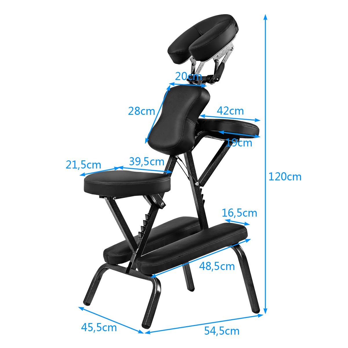 GOPLUS Chaise de Massage Pliable Hauteur Réglable 110-120CM Coussin Eponge Elastique Design Ergonomique Sac Transport 150KG Noir