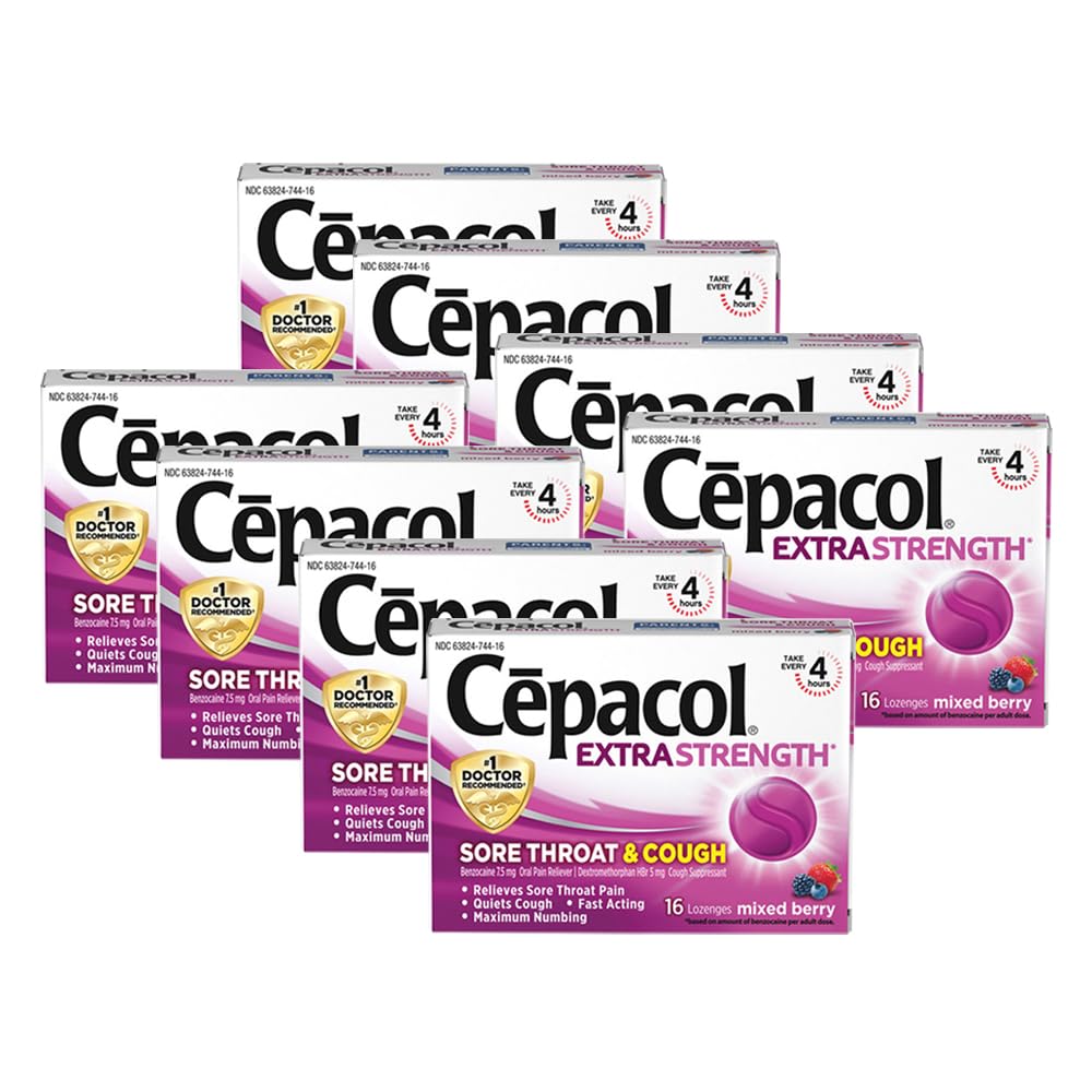 Cepacol Maximum Strength Throat and Cough Drop Lozenges, Mixed Berry, 16 Count (Pack of 8)