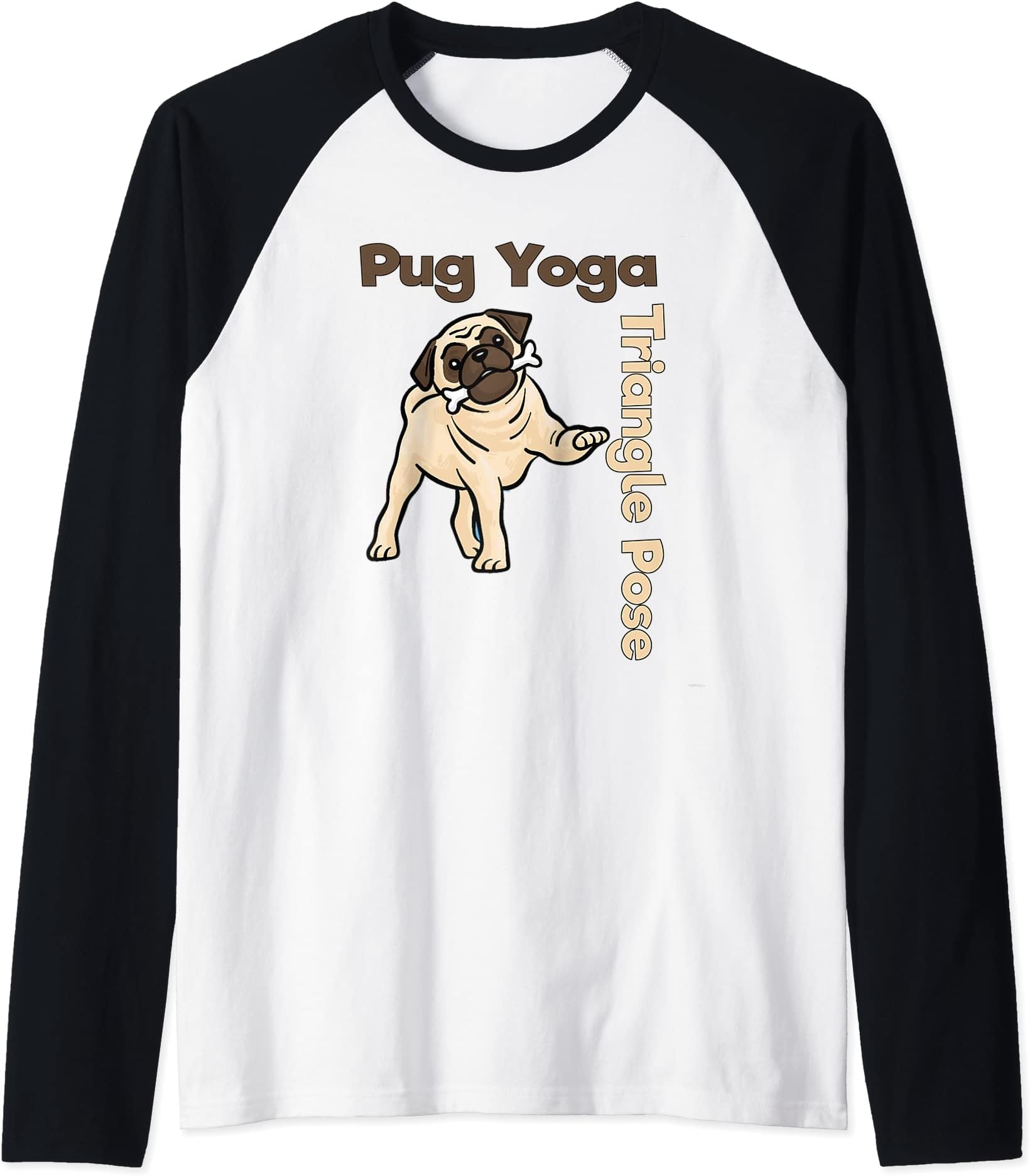 Triangle Pose Pug Yoga Dog by DOTC Raglan Baseball Tee