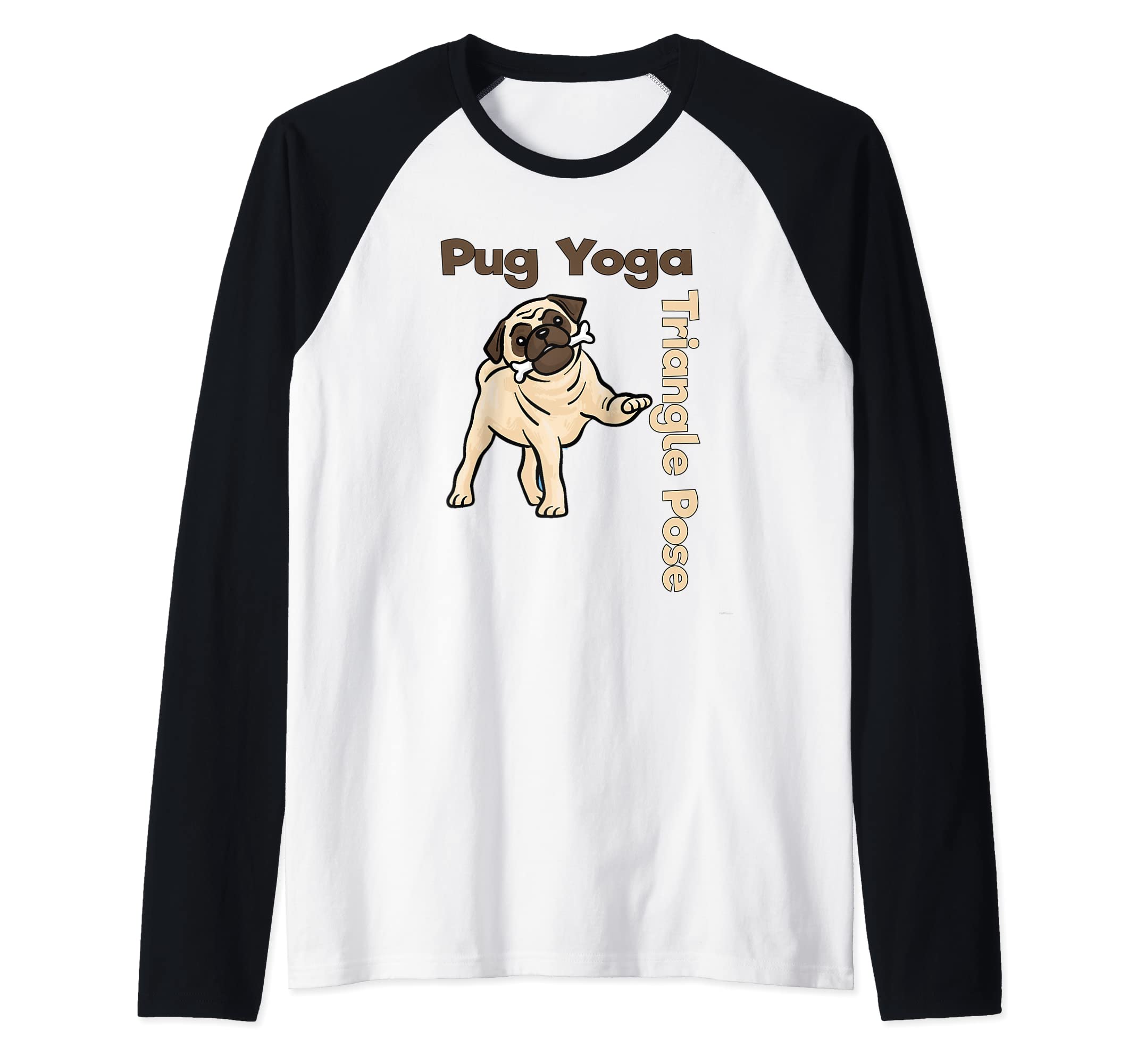 Triangle Pose Pug Yoga Dog by DOTC Raglan Baseball Tee