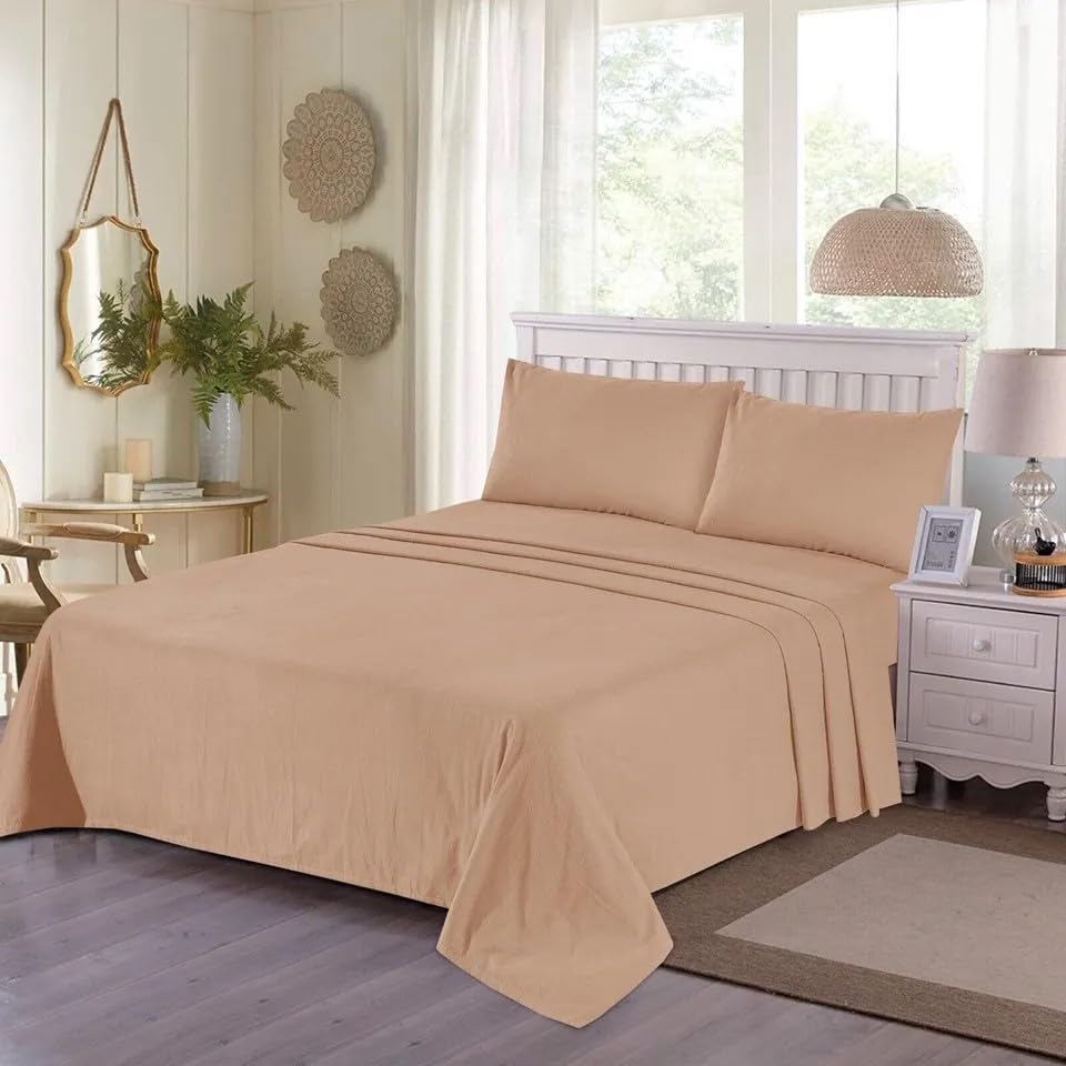 Northren Luxe Extra Deep Thermal Flannelette Fitted & Flat Sheet 100% Brushed Cotton - 32cm/13 inch Super Soft, Cozy, and Warm Bedding (Latte, Single Fitted Sheet) — image 1