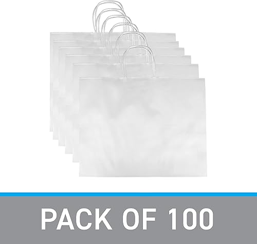Miniatura 7 de SSWBasics Bolsas de papel grandes con asas - Bolsas de compras de papel kraft blanco, caja de 100, ideal para venta al por menor y regalos, embalaje