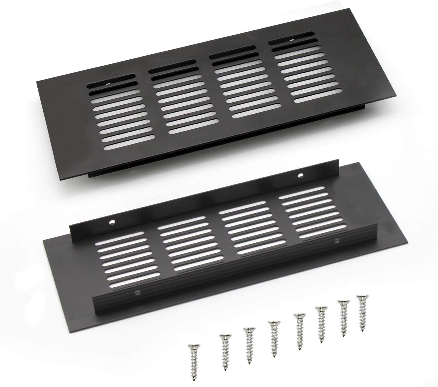 2 Pack Black Square Air Vent Grille Cover 200mm - Aluminium Alloy Ventilation Covers for Wardrobes, Cupboards & Cabinets (Screw Fixing Included)